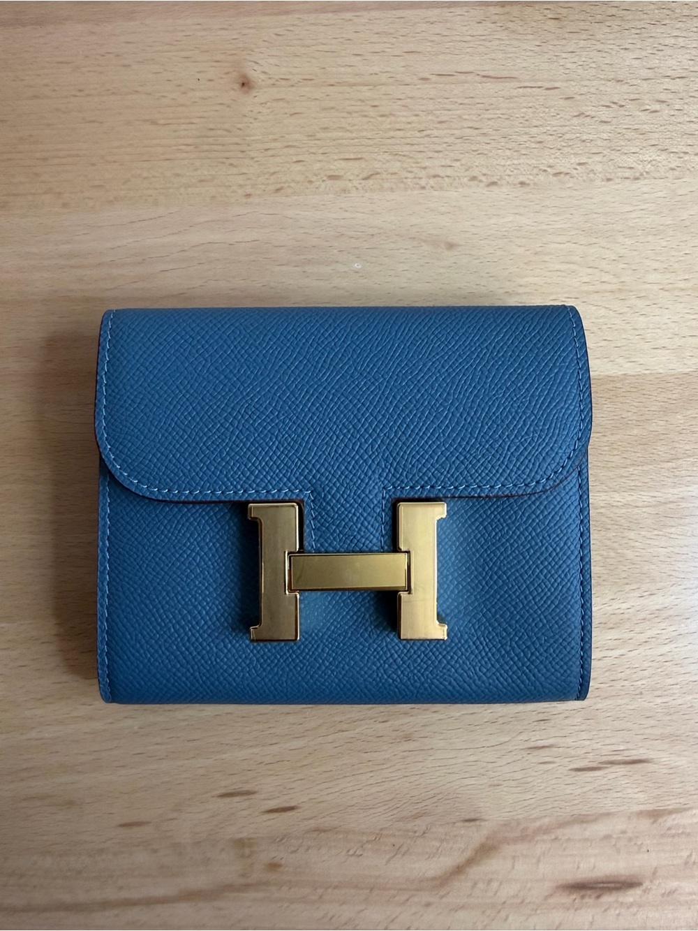 H Epsom Constance Slim Wallet Bleu Tie GHW